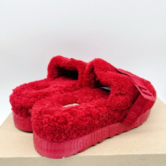 Ugg Fluffita Platform Sheepskin Slides Slippers Ribbon Red Womens US 8 - NEW - Picture 6 of 10